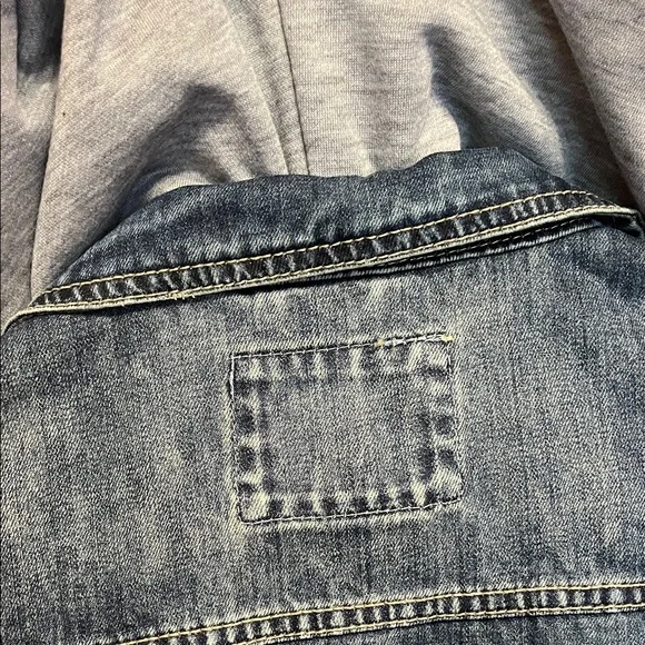 Victorious Blue Denim Vest with Removable Gray Hood - Picture 7 of 10